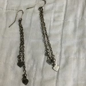 Silver drop earrings with hearts at bottom